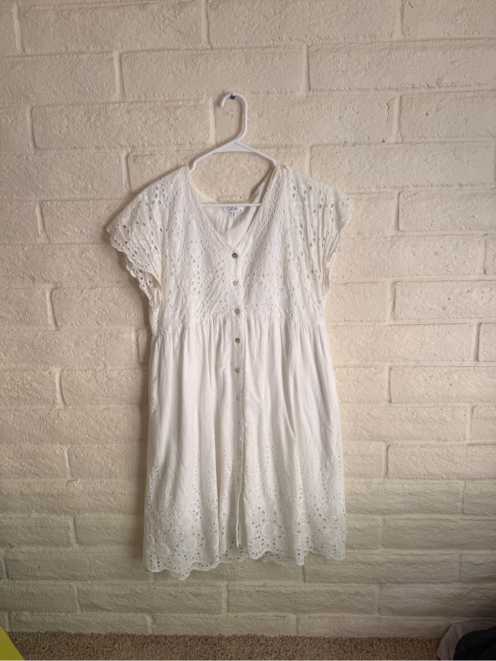 White Eyelet Button-Front Mini Dress